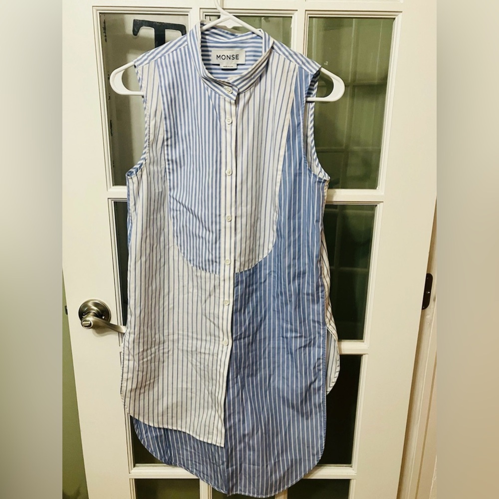 MONSE Blue White Symmetrical cotton top size 4 button down striped blue white